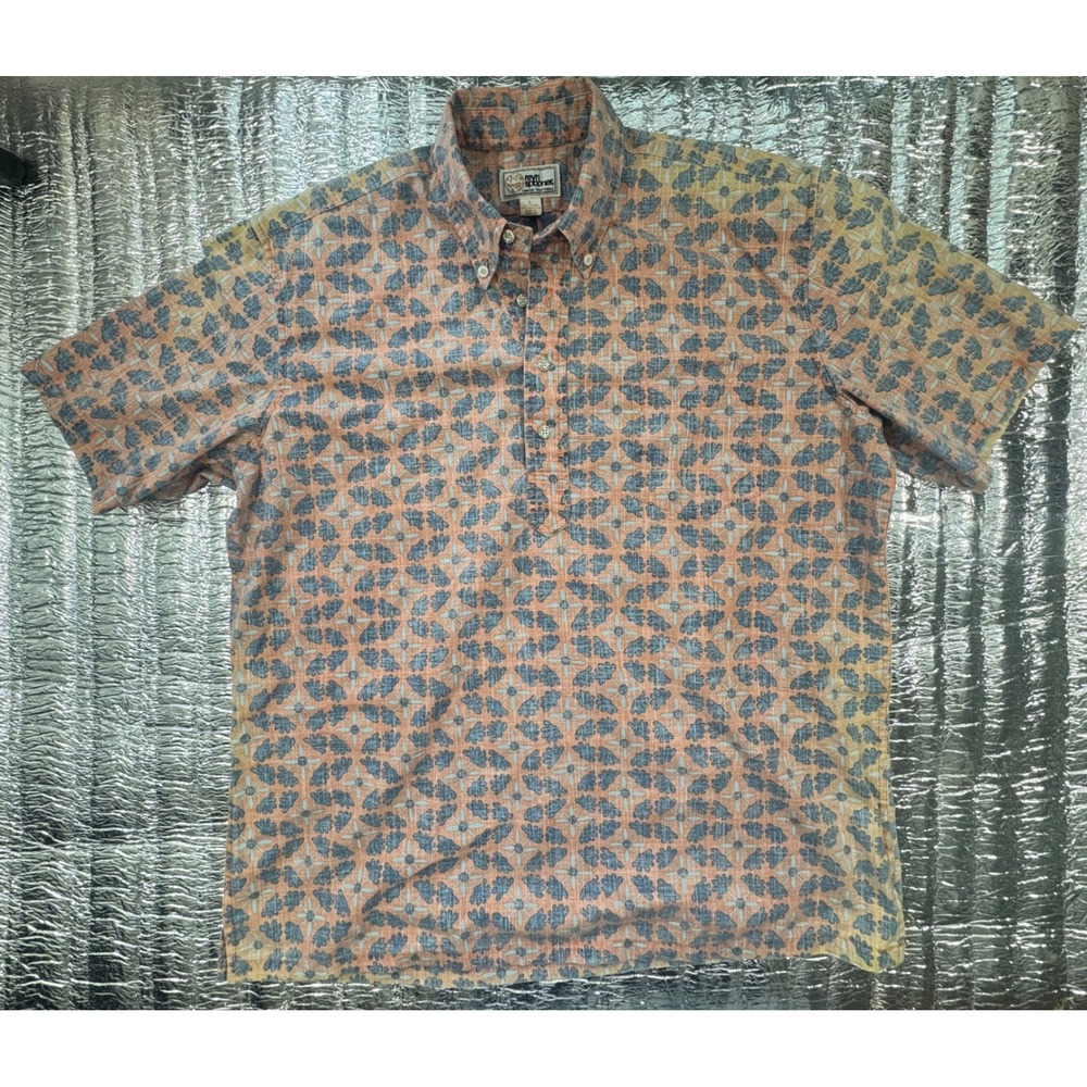 Reyn Spooner Hawaiian Shirt Mens Large Orange Blue Floral Pullover Button Down